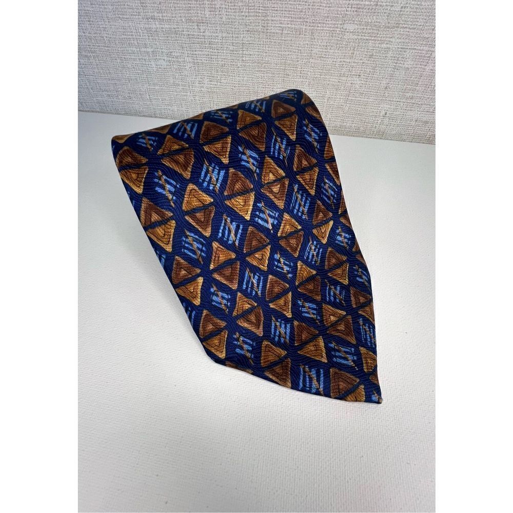 Alafani Blue and Gold Triangle Patterned 100% Silk Professional Tie